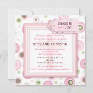 Joyeux Pots Roses Baby Girl Christening Invitation