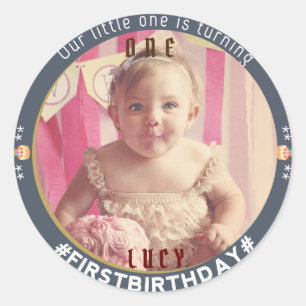Joyeux premier anniversaire : Sticker rond classiq