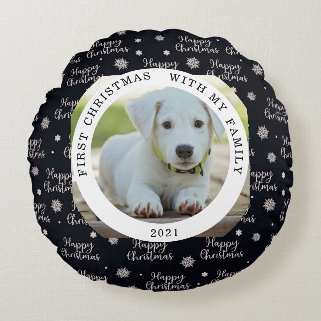 Joyeux premier Noël Votre photo Coussin rond (Devant)