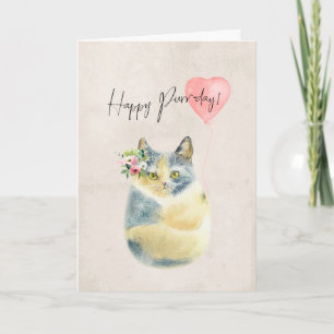 joyeux purday mignonne chatte carte d'anniversaire
