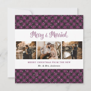 Joyeux purple plaid et carte de Noël marié