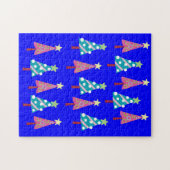 Joyeux Puzzle de Noël Arbres de Noël Rose Bleu (Horizontal)