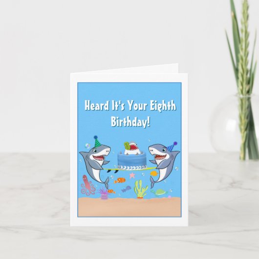 Joyeux requins d'anniversaire avec carte de gâteau (Devant)