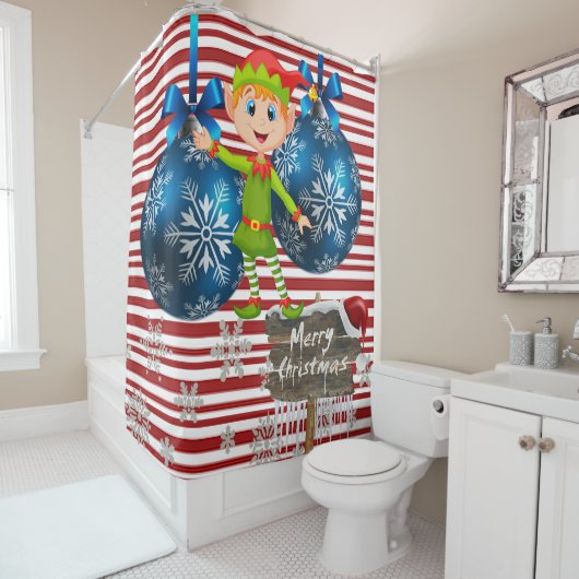 Joyeux rideau de douche de Noël, Elf Stripe (En situation)