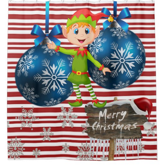 Joyeux rideau de douche de Noël, Elf Stripe (Devant)