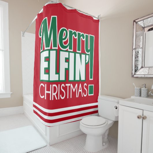 Joyeux rideau en douche drôle de Noël d'Elfin (En situation)