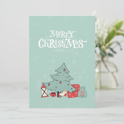 Joyeux sapin de Noël et présente une carte de vaca (Debout devant)