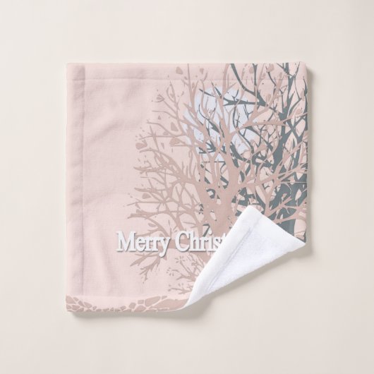 Joyeux sapin silhouette de Noël en bei rose vif (Gant de toilette)