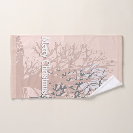 Joyeux sapin silhouette de Noël en bei rose vif (Serviette à main)
