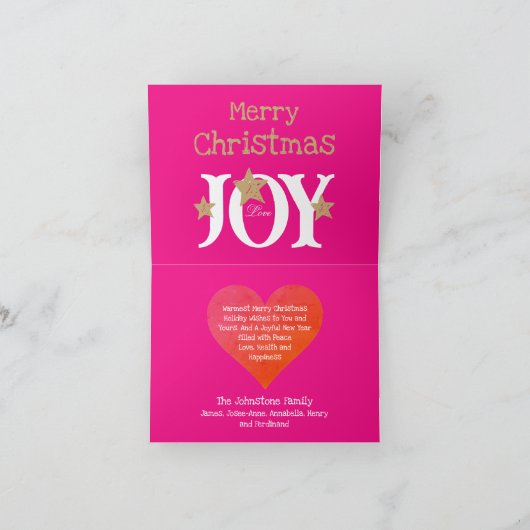 Joyeux script de Noël Carte de vacances rose tenda (Intérieur)