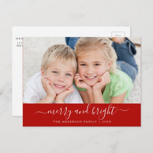 Joyeux script moderne carte photo de Noël (Devant / Derrière)