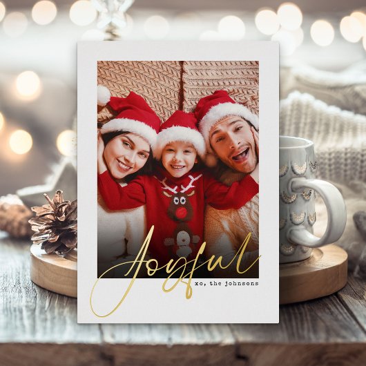 Joyeux Script Photo Gold Foil Carte de vacances