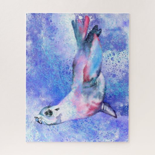 Joyeux Seal nage peinture de puzzle (Vertical)