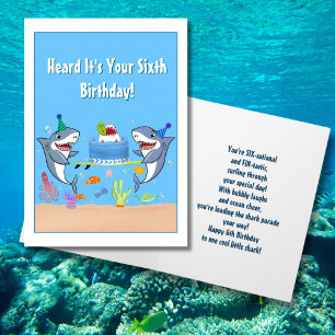 Joyeux sixième anniversaire Requins avec carte de