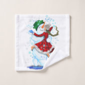 Joyeux Snowman et Fille Dance Tango fête de Noël (Gant de toilette)