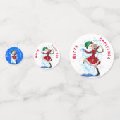 Joyeux Snowman et Fille Danser Confetti de Noël (Devant)