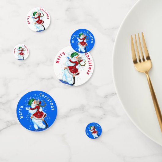 Joyeux Snowman et Fille Danser Confetti de Noël (Groupe)