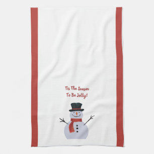Joyeux Snowman Sur Les Serviettes De Cuisine