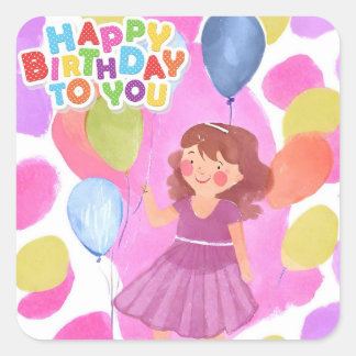 Joyeux Sticker Carré Fille Anniversaire