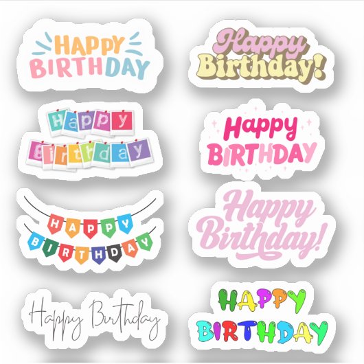 Joyeux Stickers de mots d'anniversaire (Devant)