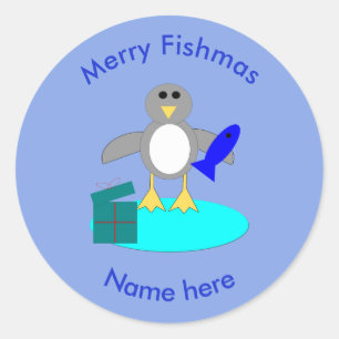 Joyeux Stickers Pingouin de pêche de Noël