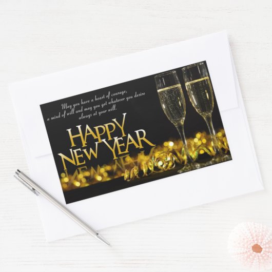 Joyeux Stickers Rectangle du Nouvel An (Enveloppe)