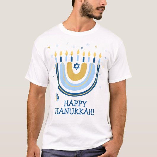 Joyeux T-shirt arc-en-ciel Hanoukka Menorah (Devant)