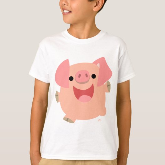 Joyeux T-shirt d'enfants de porc de bande dessinée (Devant)