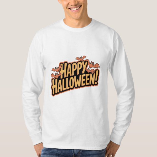 Joyeux T-shirt d'Halloween avec chauves-souris car (Devant)