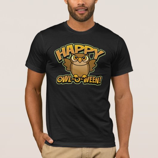 Joyeux T-shirt noir Owl-O-Ween (Devant)
