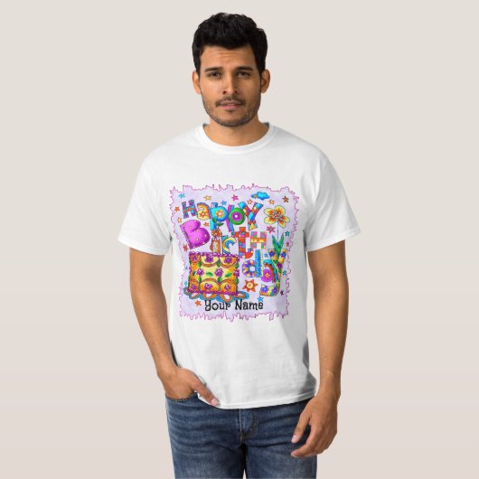 Joyeux t-shirts au gâteau d'anniversaire (Devant entier)