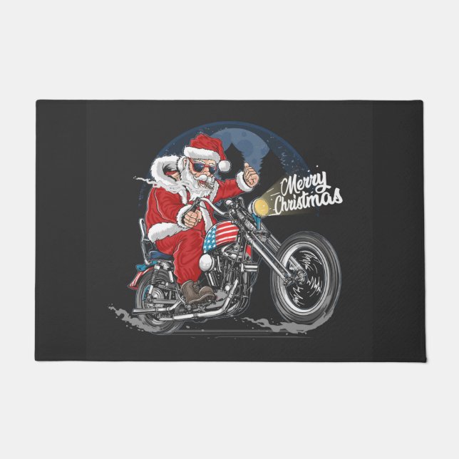 Joyeux tapis de porte Père Noël de Christmas Biker (Devant)
