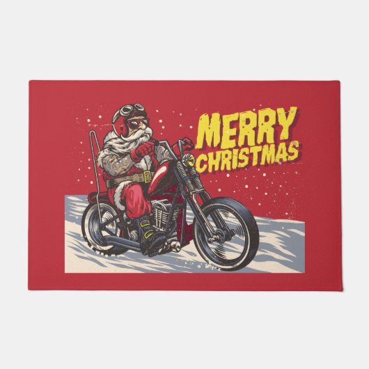 Joyeux tapis de porte Père Noël de Christmas Biker (Devant)