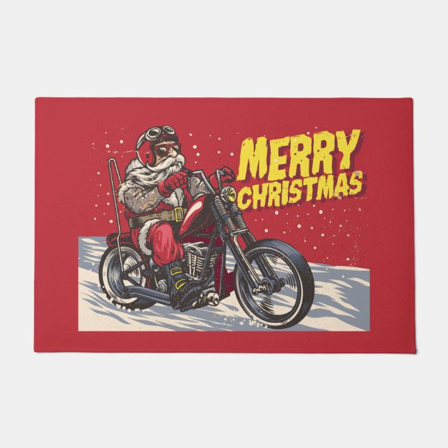 Joyeux tapis de porte Père Noël de Christmas Biker (Devant)