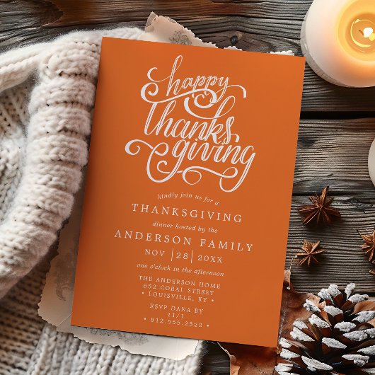Joyeux Thanksgiving Moderne Carte Orange Dîner