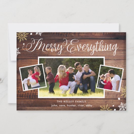 Joyeux Tout-3 Photo Carte de vacances en bois fonc (Devant)