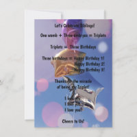 Joyeux Triplet d'anniversaire ! Carte de vœux simp