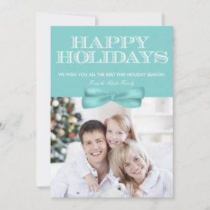 Joyeux Vacances Blue Bow Chevron Carte photo