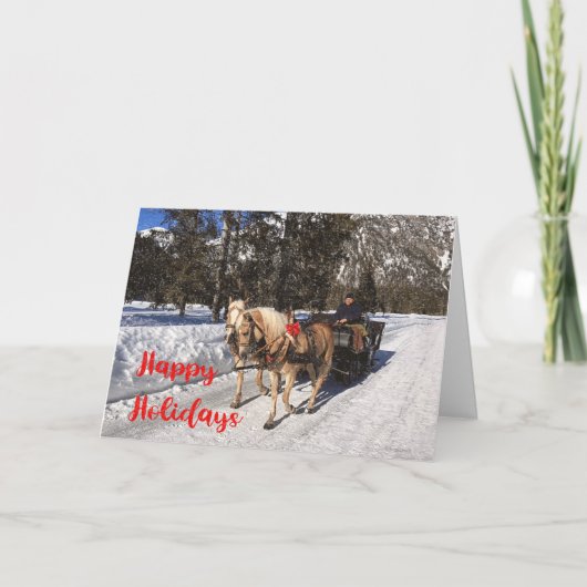 Joyeux Vacances Chevaux Sled Snowy Carte photo (Devant)