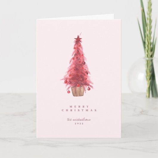 JOYEUX VACANCES Pink Christmas Tree Carte de vacan (Devant)