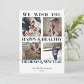 Joyeux Vacances saines carte photo bleu année (Debout devant)