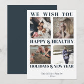 Joyeux Vacances saines carte photo bleu année (Devant / Derrière)