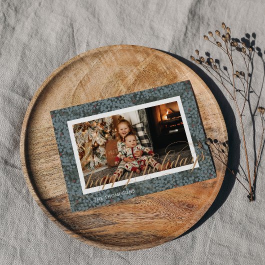 Joyeux vacances Script de verdure Carte photo de v