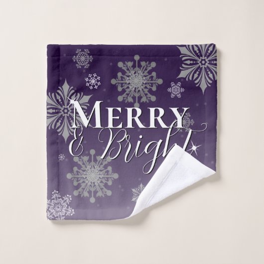 Joyeux violet et flocons de neige brillants Noël (Gant de toilette)
