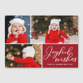 Joyeux voeux Festif Rouge Noël 3 Photo Magnet (Devant)
