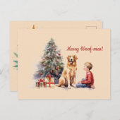 Joyeux Woof-mas Chien Boy Tree Carte postale de No (Devant / Derrière)