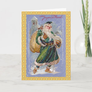 Joyeuze Noel aka Merry Christmas Green Santa Claus Feestdagen Kaart