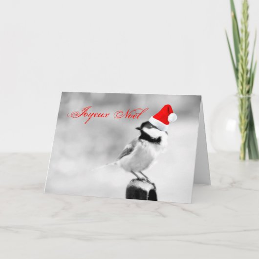 Joyeuze Noel Santa Chickadee Feestdagen Kaart (Voorkant)