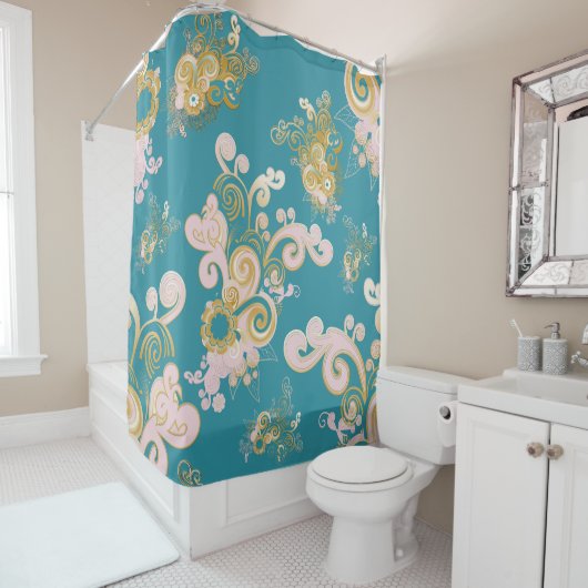 Joyful abstract flower - ontwerp douchegordijn (In situ)