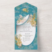 Joyful Abstract roze, Sky-blue - roze bloemen All In One Uitnodiging (Binnen)